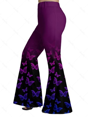 Women Plus Size Butterfly Print Flare Pants Ombre Middle Waist Pants Clothing Online L / us 12 - DressLily.com - Modalova