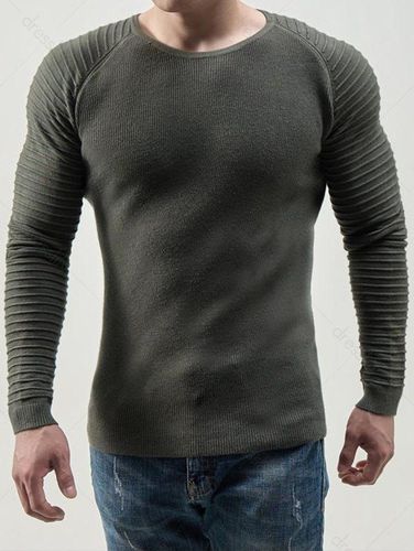 Pleated Raglan Sleeve Knit Top Solid Color Round Neck Casual Knitted Top Clothing Online L - DressLily.com - Modalova
