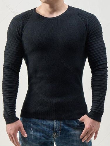 Pleated Raglan Sleeve Knit Top Solid Color Round Neck Casual Knitted Top Clothing Online S - DressLily.com - Modalova