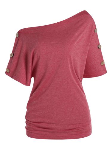 Women Off The Shoulder T-shirt Mock Button Short Sleeve Casual Tee Clothing Xxl - DressLily.com - Modalova