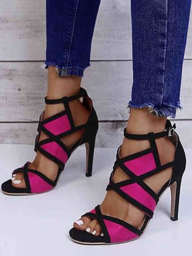 Fashion Women's Two Tone Color Cut Out Buckle Strap High Heels Open Toe Casual Outdoor Sandals - DressLily.com - Modalova