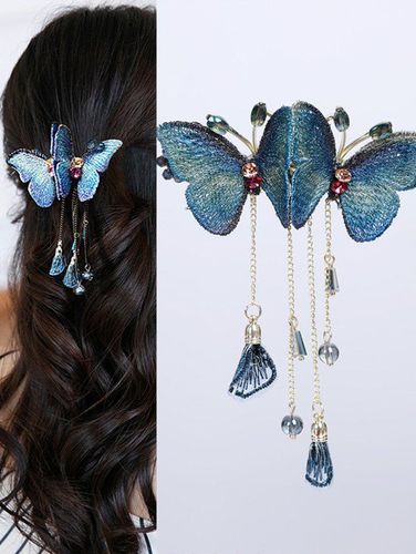 Fashion Women's Hair Accessories Vivid Butterfly Rhinestone Tassel Trendy Hair Clip - DressLily.com - Modalova