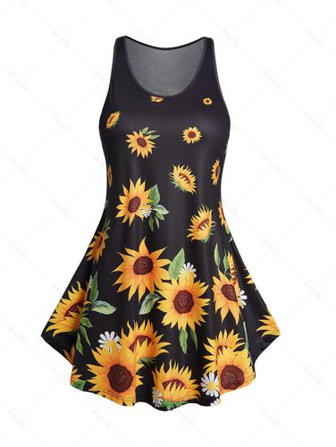 Cheap Women Plus Size Tank Night Dress Sunflower Print Sleeveless A Line Casual Dress Clothing Online L - DressLily.com - Modalova