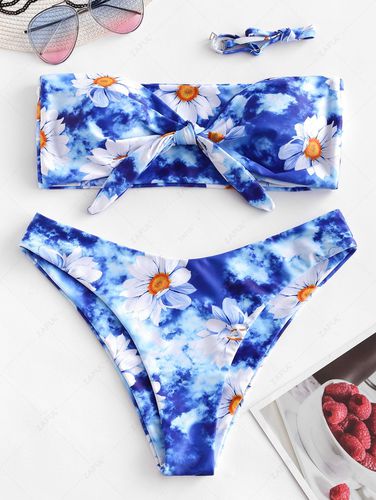 ZAFUL Daisy Print Tie Dye Bandeau Bikini Swimsuit M - ZAFUL Product Catalog (GBP) - Modalova