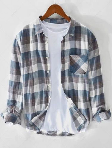 Camisa a Cuadros con Bolsillo y Estampado - ZAFUL - Modalova