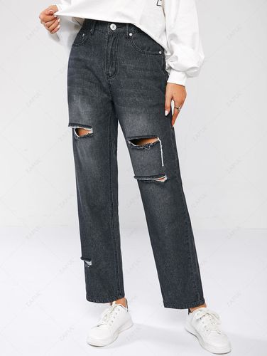 Women Ripped Distressed High Waist Boyfriend Jeans M - ZAFUL Product Catalog (GBP) - Modalova