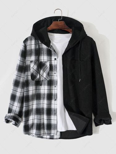 Camisa con Capucha de Pana Empalmado a Cuadros - ZAFUL - Modalova