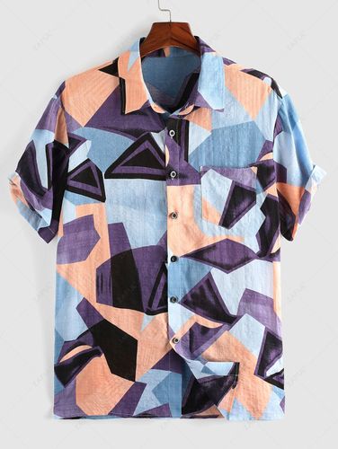 Camisa de Manga Corta Estampada Geométrica de Vendimia - ZAFUL - Modalova