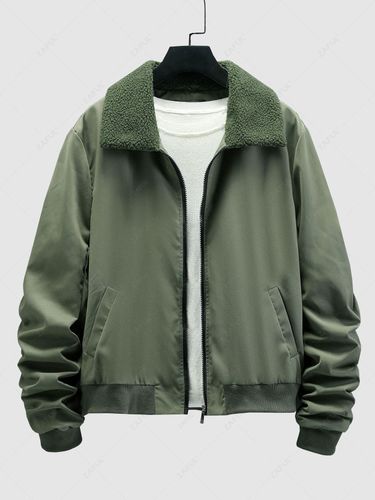 Mens Fleece Collar Ruched Design Baseball Jacket S - ZAFUL - Modalova