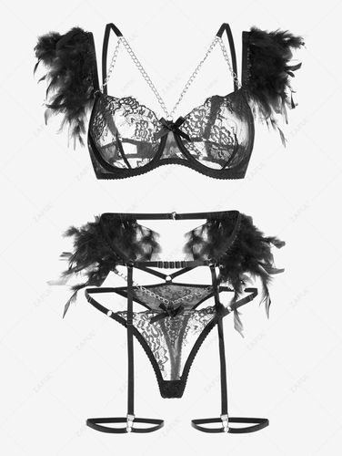 Set de Ropa Interior de Encaje Trasparente con Cadenas con Aros - ZAFUL - Modalova