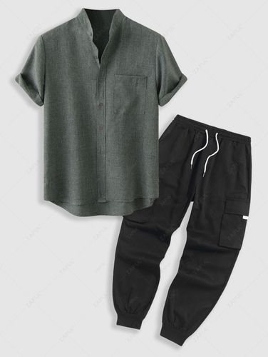 Conjunto de Bolsas de Carga de Lino con Bolsillo Delantero con Cordón y Pantalones - ZAFUL - Modalova