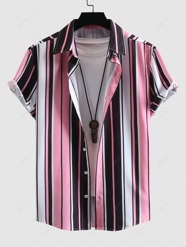 Camisa Rayas Verticales con Botones con Mangas Cortas - ZAFUL - Modalova