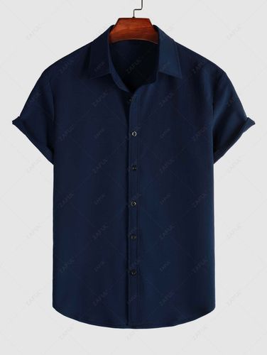 Camisa de Color Sólido con Mangas Cortas y Botones - ZAFUL - Modalova