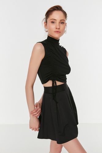 Pleated Stand Up Knitted Blouse - Trendyol - Modalova