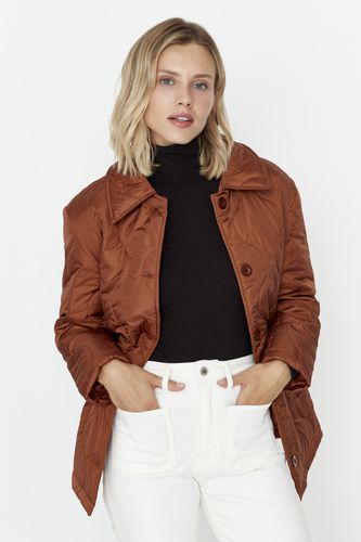 Brown Buttoned Quilted Inflatable Coat - Trendyol - Modalova