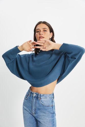 Indigo Bat Sleeve Crop Knitwear Sweater - Trendyol - Modalova