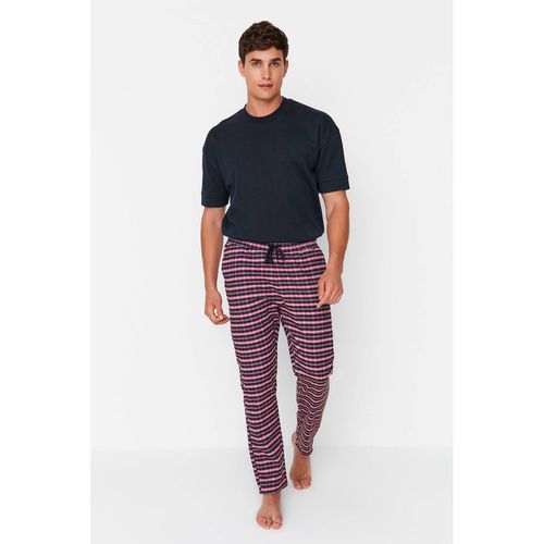 Men's Navy Blue Plaid Regular Fit Woven Pajama Bottoms - Trendyol - Modalova