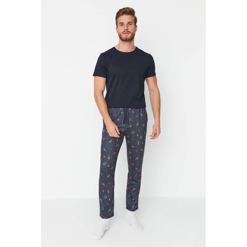 Navy Blue Men's Regular Fit Printed Knitted Pajama Bottoms - Trendyol - Modalova