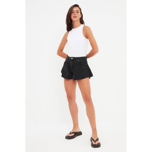 Pleated Mini Denim Shorts - Trendyol - Modalova