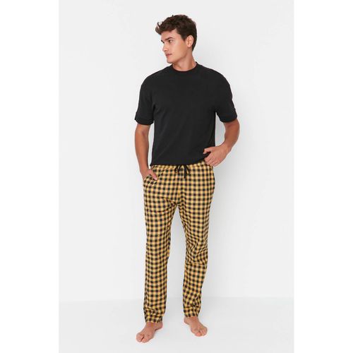 Men's Mustard Check Regular Fit Woven Pajama Bottoms - Trendyol - Modalova