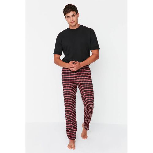 Men's Black Red Plaid Woven Pajama Bottoms - Trendyol - Modalova