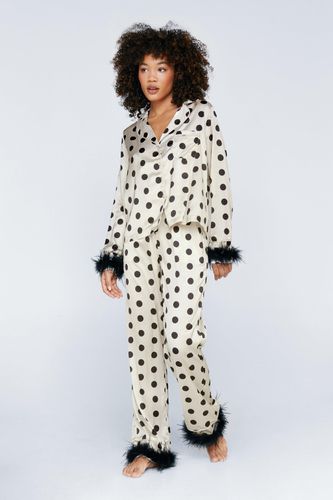 Womens Polka Dot Feather Trim Shirt & trousers PJ Set - - 4 - Nasty Gal - Modalova