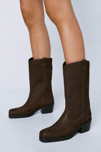 Womens Real Leather Square Toe Western Boots - - 3 - Nasty Gal - Modalova