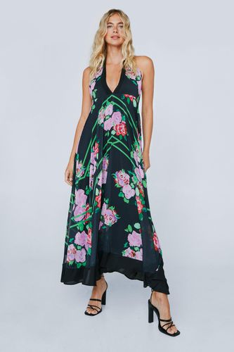 Womens Border Floral Print Halter Neck Maxi Dress - - 6 - Nasty Gal - Modalova
