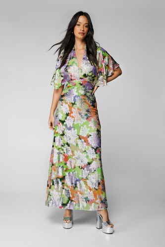 Womens Metallic Floral Angel Sleeve Maxi Dress - - 4 - Nasty Gal - Modalova