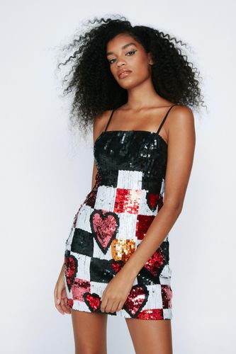 Womens Heart Checkerboard Sequin Mini Dress - - 10 - Nasty Gal - Modalova
