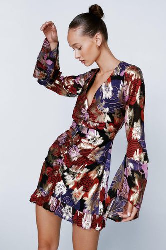 Womens Floral Metallic Ruched Front Mini Dress - - 6 - Nasty Gal - Modalova