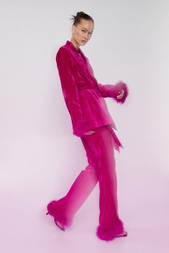 Womens Premium Velvet Flare trousers With Feather Trims - - 4 - Nasty Gal - Modalova