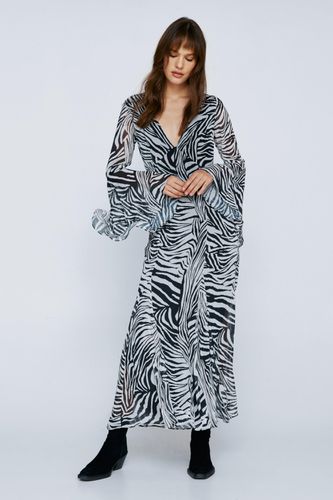 Womens Animal Print Chiffon Long Sleeve Maxi Dress - - 4 - Nasty Gal - Modalova