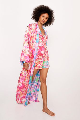 Womens Satin Floral Reversible Maxi dressing gown - - 4 - Nasty Gal - Modalova