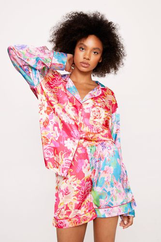Womens Satin Floral Print Colorblock Pajama Shorts Set - - 8 - Nasty Gal - Modalova