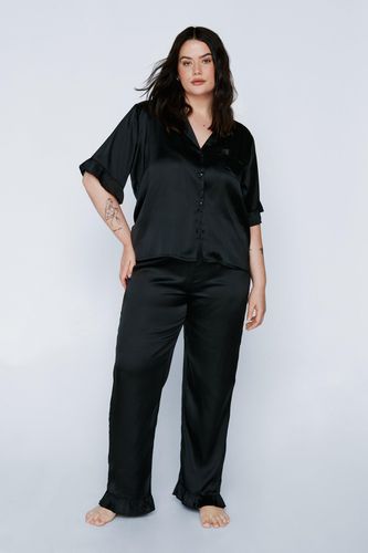 Womens Plus Size Satin Ruffle trousers Pajama Set - - 20 - Nasty Gal - Modalova