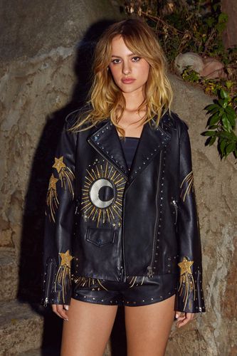 Womens Real Leather Star and Moon Embroidered Jacket - - 8 - Nasty Gal - Modalova