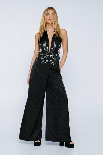 Womens Petite Plunge Floral Embroidered Jumpsuit - - 6 - Nasty Gal - Modalova