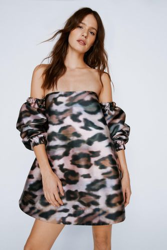 Womens Leopard Print Bardot Structured Mini Dress - - 4 - Nasty Gal - Modalova
