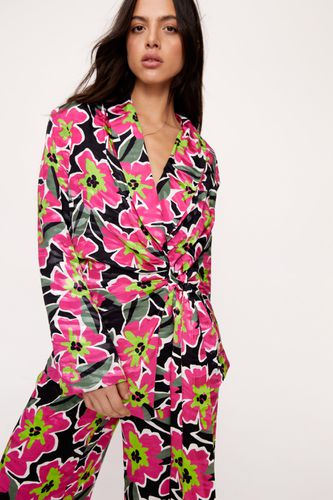 Womens Premium Floral Printed Jacquard Tie Front Blazer - - 4 - Nasty Gal - Modalova