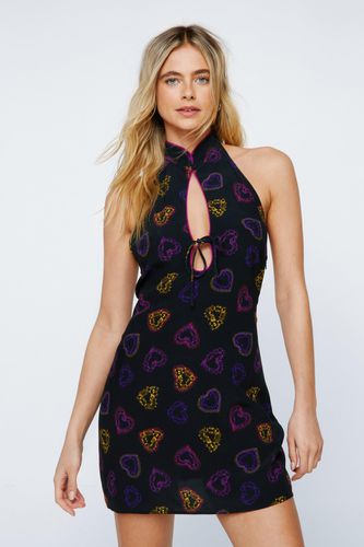 Womens Heart Print Halter Neck Mini Dress - - 4 - Nasty Gal - Modalova
