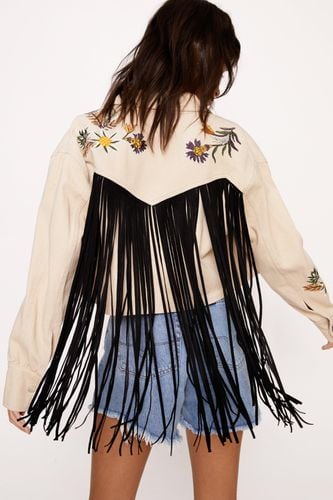 Womens Floral Embroidered Fringe Jacket - - 6 - Nasty Gal - Modalova