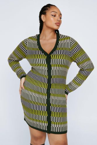 Womens Plus Size Contrast Stripe Button Up Knit Mini Dress - - 22 - Nasty Gal - Modalova