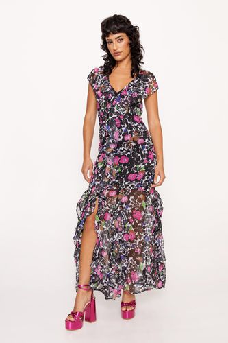 Womens Floral Chiffon Ruffle Maxi Dress - - 4 - Nasty Gal - Modalova