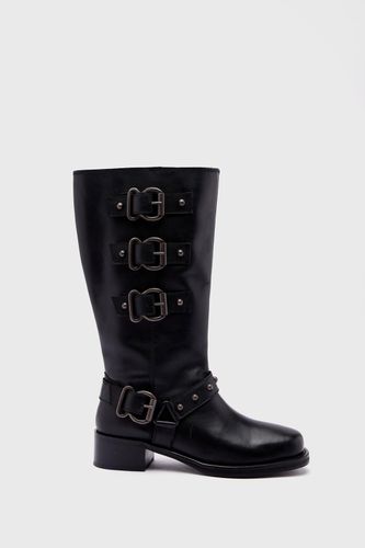 Womens Tarnished Leather Multi Buckle Harness Knee High Boots - - 3 - Nasty Gal - Modalova