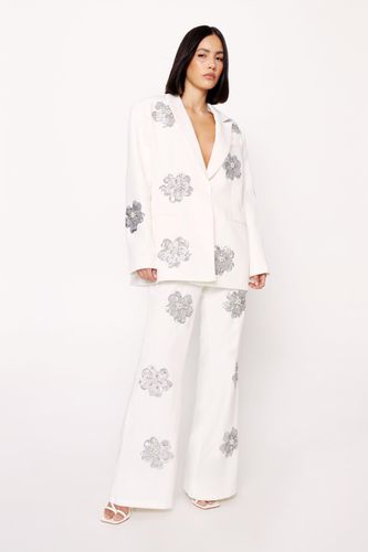 Womens Premium Sequin Flower Embellished Flare trousers - - 18 - Nasty Gal - Modalova