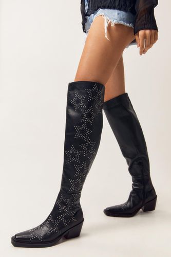 Womens Real Leather Star Studded Over The Knee Cowboy Boots - - 3 - Nasty Gal - Modalova
