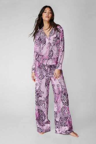 Womens Rayon Cheetah Long Sleeve Pajama trousers Set - - S - Nasty Gal - Modalova