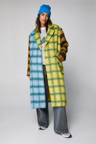 Womens Wool Look Contrast Plaid Panelled Coat - - 4 - Nasty Gal - Modalova