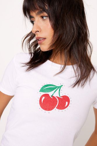 Womens Cherry Glitter Diamante Baby Fit T-Shirt - - L - Nasty Gal - Modalova